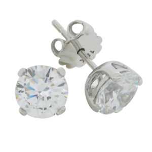 Brilliant 2 carat Diamond prong set Stud Earrings in Silver with White Gold Plating from Desert Diamonds